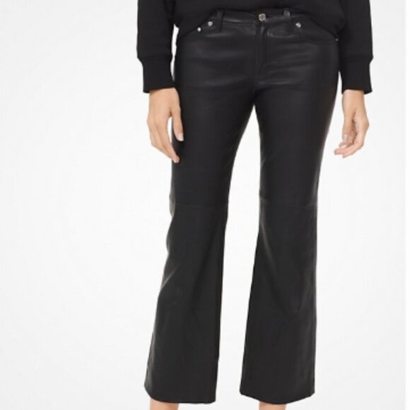 MICHAEL Michael Kors Izzy Leather Cropped Flared Pants Size: 2 | Color: Black | - Picture 1 of 2